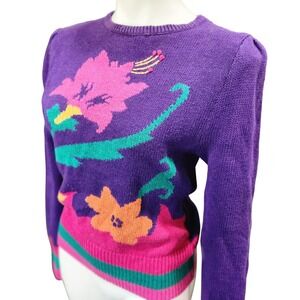 90's Vintage That's Me! Purple Floral knit Sweater Size small‎